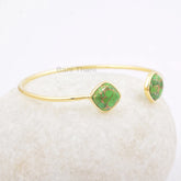 Green Copper Turquoise 10mm Cushion Cuff Bangle, 925 Sterling Silver Bracelet, 18k Gold Plated Cuff Bangle Bracelet, Wedding Gift Bangle